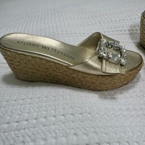 Stuart Weitzman Saint Tropez Buckle Wedge Slides